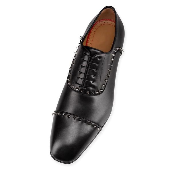 

2019 luxury men patent leather loafers flats leather almond shaped toes rivets dress shoes lace-up sapato feminino h1665, Black