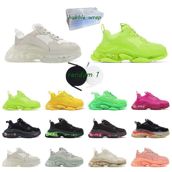 

triple s clear sole casual shoes bubble midsole black white light green men women platform sports sneakers trainers