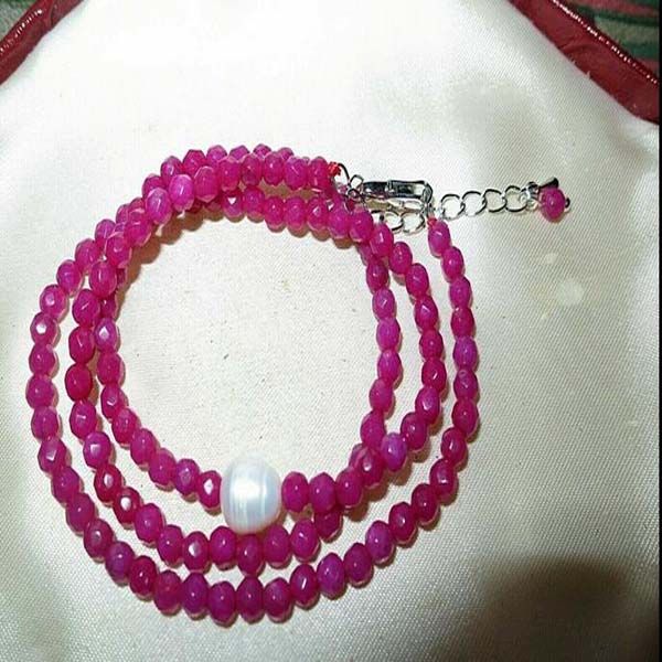 Schöne 4 -mm -facettierte Rosenrubin und echte Perlenkette 18 Zoll