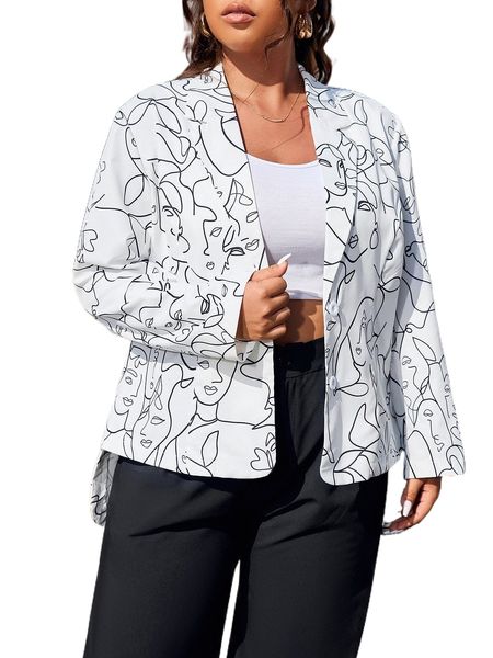 

plus abstract figure graphic high low blazer v5lg#, Black