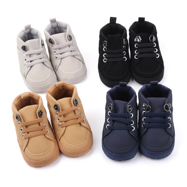 Fashion Baby First Walkers Boy Boots Shoes Soft Sole Booties Infant antiscivolo Solid PU Booty Shoes Calzature neonato per 0-18 mesi