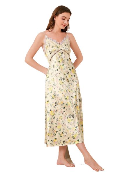 

floral print contrast eyelash lace cami nightdress o3gv#, Black;red