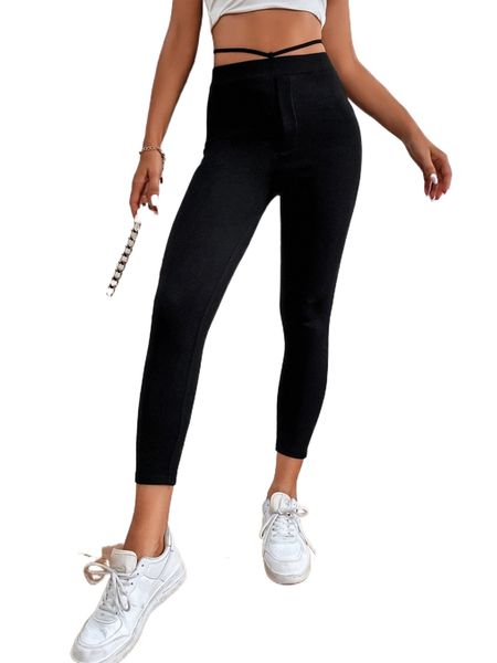 

tie back skinny pants m5xh#, Black;white