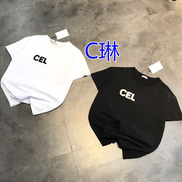 

women's t-shirt designer c lin family summer pure color flocking round neck short sleeve men's and same cotton loose straight n5ao, White