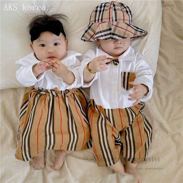 

infant girls splicing bows stripe dresses baby boys bow tie lapel long sleeve gentleman romper designer toddle kids clothing q6804, Red;yellow