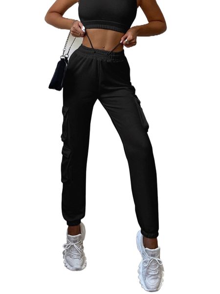 

parthea drawstring waist pocket side sweatpants n7se#, Black;white