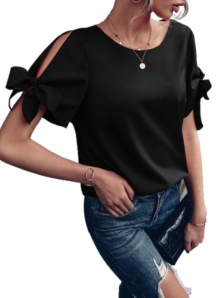 

tie cuff slit sleeve blouse m2sq#, White