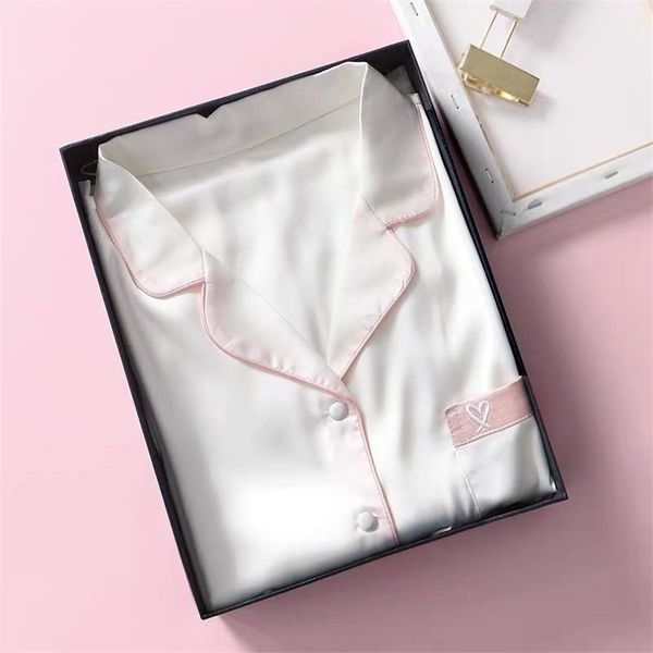

qweek silk pajamas for women summer sleepwear two pieces set heart embroidery home clothes pijama long sleeve nightwear 220329, Black;red