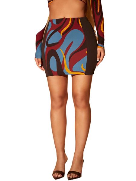 

sxy graphic bodycon skirt m193#, Black