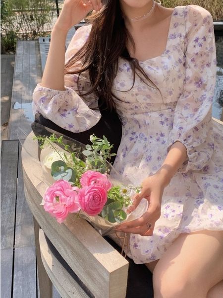 

y2k short party dres casual long sleeve sweet elegant floral mini dress beach style dress korean summer 220516, Black;gray