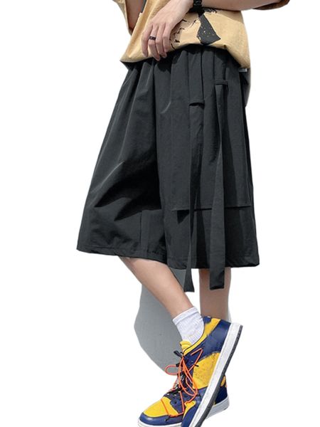 

men strap detail wide leg shorts 428k#, White;black