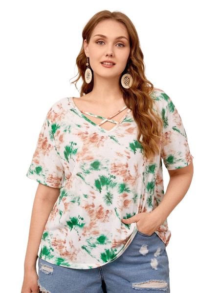 

plus tie dye criss cross t-shirt i3vt#, Black