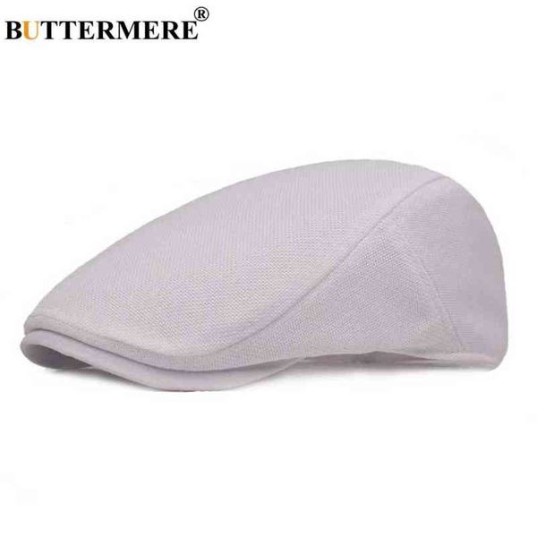 

buttermere cotton beret hat men white casual mesh flat cap male solid breathable adjustable classic summer duck mouth caps fahion j220722, Blue;gray