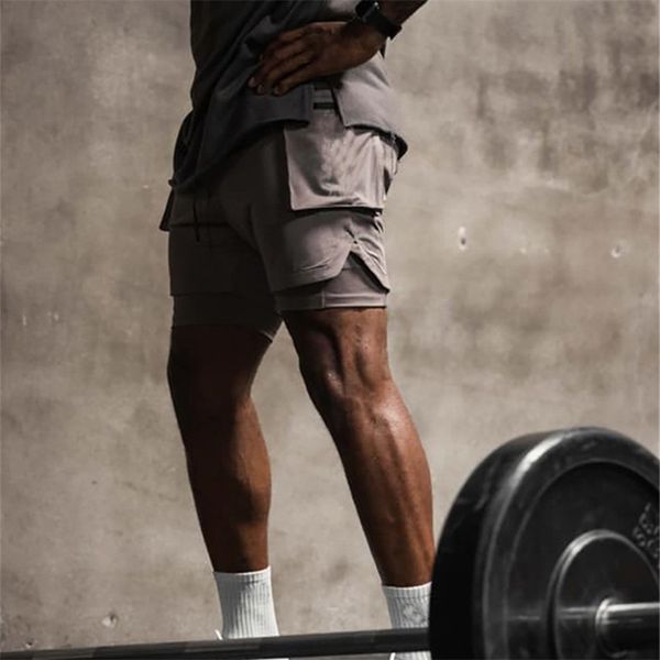 

men s double deck running sport shorts gym fitness workout bermuda bodybuilding quick dry short pants male clothing 3xl 220621, White;black