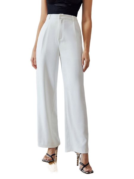 

solid high waist straight leg pants y6as#, Black;white