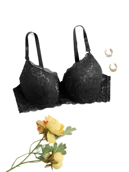 

plus floral lace underwire bra t867#, Black;white
