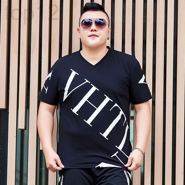 

men's t-shirts designer new fat men's dress plus plus size melon seed collar loose short sleeve t-shirt guy super large half botto, White;black