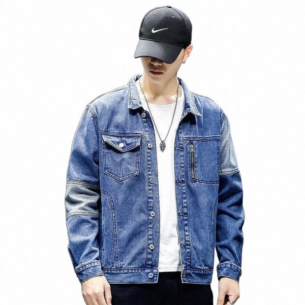 

men's jackets autumn and winter fashion splicing jeans handsome coat student casual jacket korean wear m0j8#, Black;brown