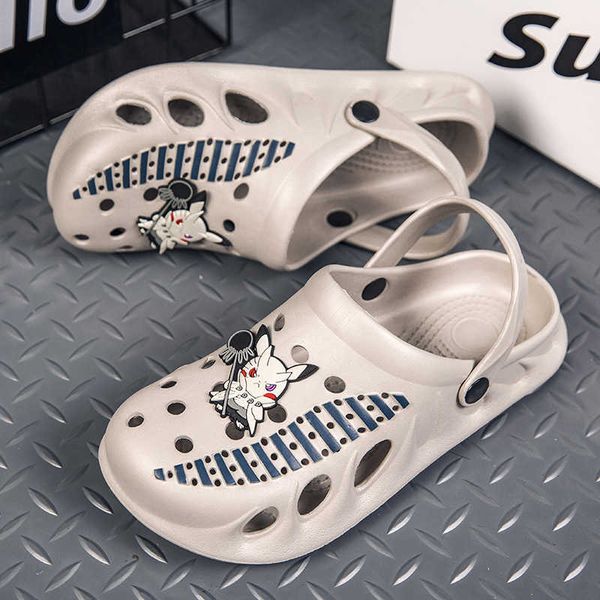 

elling men's clogs shoes 2022 summer hollow striped animal fashion outdoor breathable casual beach sandals flip-flops slippers famous b, Black