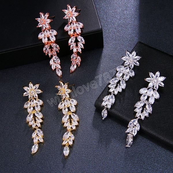 

romantic chandelier rose gold boho bridal earrings for women floral bridal wedding jewelry bridesmaid thank you gift, Silver