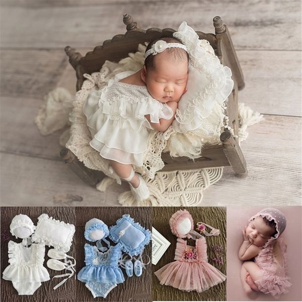 01Monat geboren Pografie Requisiten Baby Hut Stirnband Spitze Strampler Bodys Outfit Baby Mädchen Kleid Kostüm Pografie Kleidung 220519