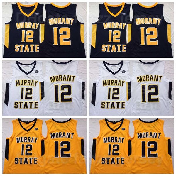 

ncaa murray state racers ja morant college jerseys 12 basketball navy blue white yellow team color all stitched university breathable for sp, Black