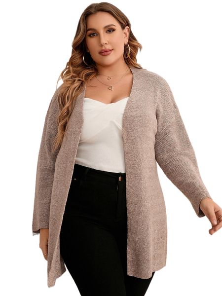 

plus solid drop shoulder duster cardigan p7ms#, Black