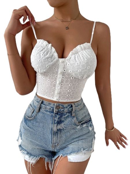 

frill trim button front schiffy cami s8yy#, White