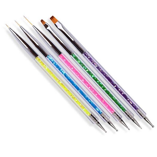 5 PCs/set unhel art pincel unhas arte pincéis canetas ferramenta de pontapé de cabeça dupla para diy unhas arte atacado