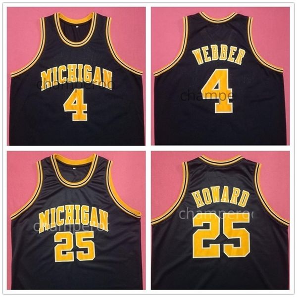 Nikivip Michigan Wolverines College Chris Webber #4 Juwan Howard Basketball-Trikot #25 Marineblaue Retro-Herren-Trikots mit individuell genähten Nummern und Namen