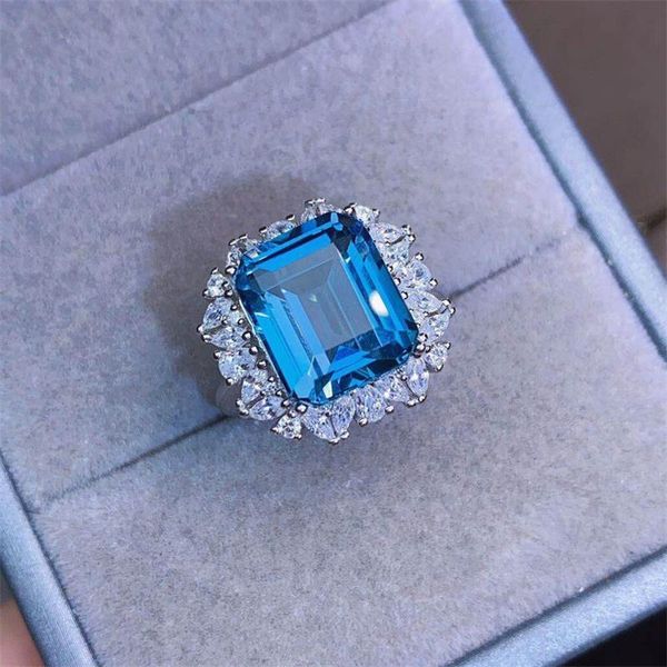 Eheringe, exquisiter quadratischer Schnitt, Zirkonia für Frauen, luxuriöser blauer CZ-Kristall, Zirkon-Ring, Verlobung, Abendessen, Schmuck, Geschenk, Hochzeit, Hochzeit