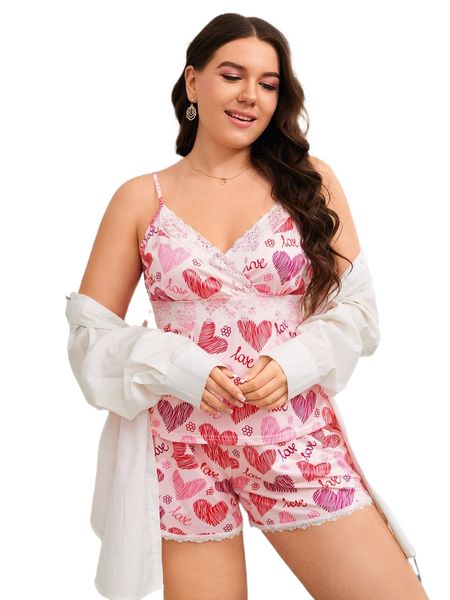 

plus heart and letter graphic cami pj set without blouse q0ec#, Black;white