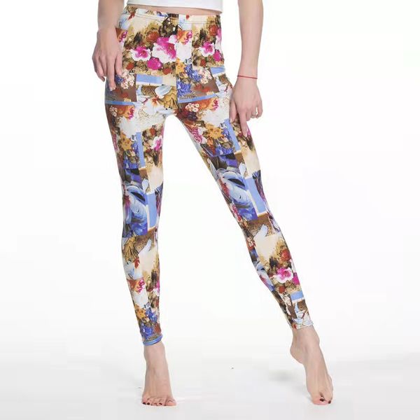 

women's pants milk silk women's leggings european and american slim fit hip lifting printed tights, Black;white