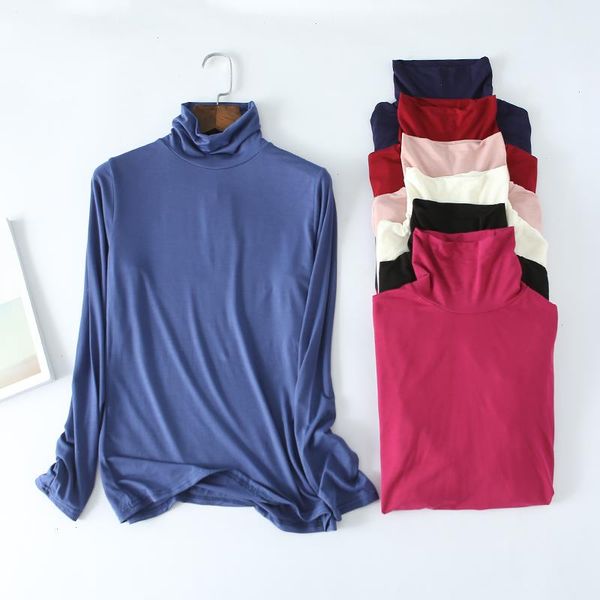 

cotton t shirt women spring autumn long sleeve turtleneck basic t-shirts female elastic harajuku warm, White