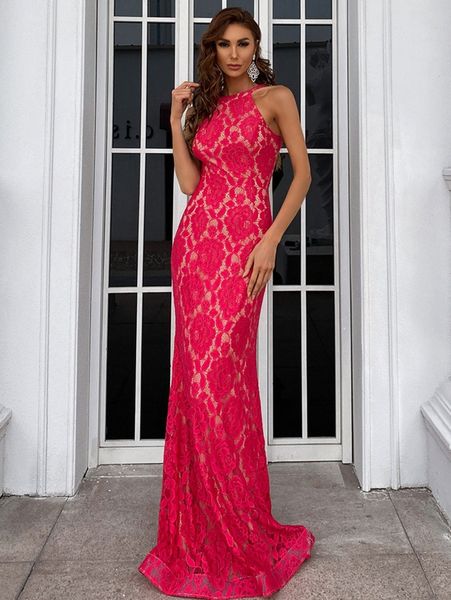 

missord lace backless mermaid hem halter dress 97r8#, Black;gray