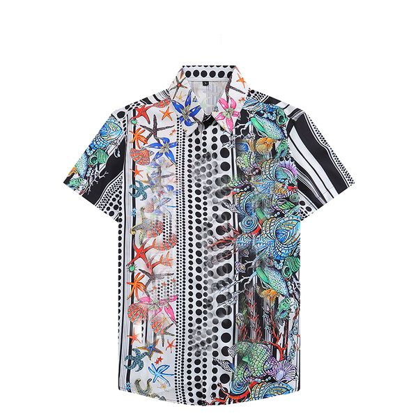 

luxury designer men's dress shirts summer casual printed shirt homme short male slim fit short sleeve t-shirt 33, White;black