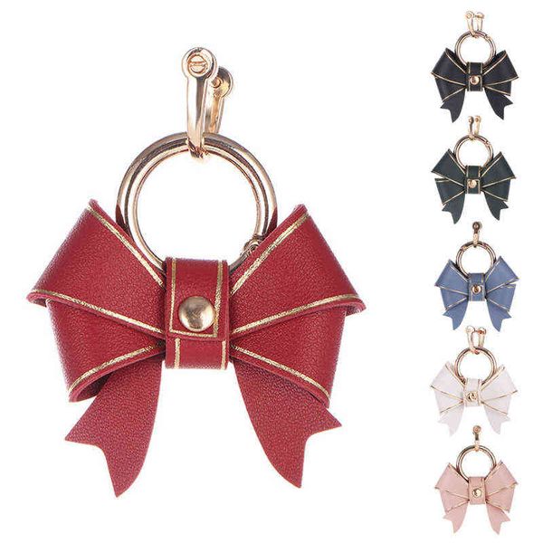 

1pc handmade leather bow keychain car pendant ladies cute keychain luxury design bow pendant keychain accessories y220725, Silver