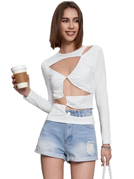 

cut out round neck tee m8vu#, White