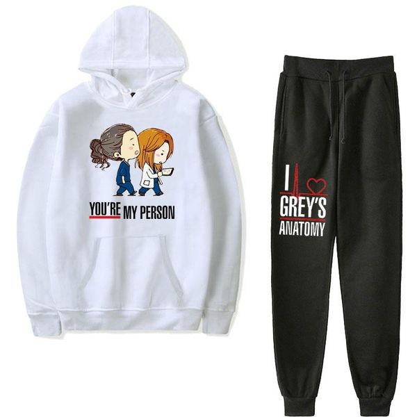 Erkeklerin Trailtsits 2 Parçalı Greyler Anatomi Hoodies Sweatpants Sıradan Hoody Harajuku Sevimli Karikatür Kadınlar Sen benim kişiyim Sweatshirt