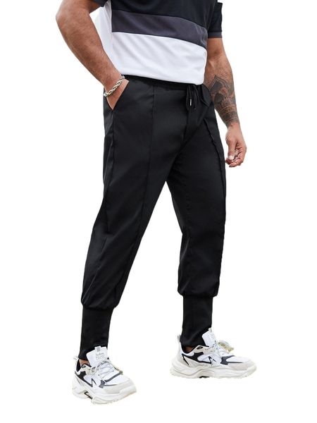 

extended sizes men drawstring waist pants e1dq#, Black