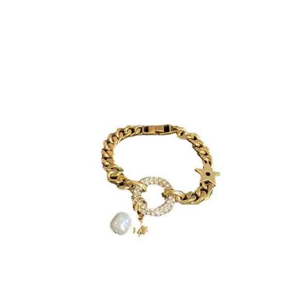 

pearl star thick chain bracelet, the as female star, White
