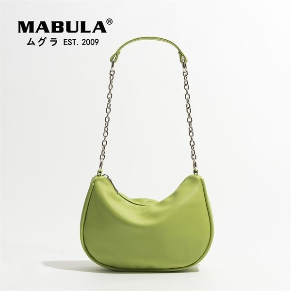 

mabula soft leather simple women shoulder bags with chain solid phone purse tote half moon stylish handbag with zipper 220815