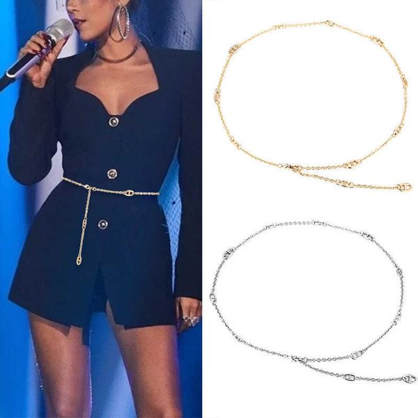 

design necklace bracelet choker chain waist women's fine summer decoration with dress, waist closing metal belt, versatile ins pants, Silver