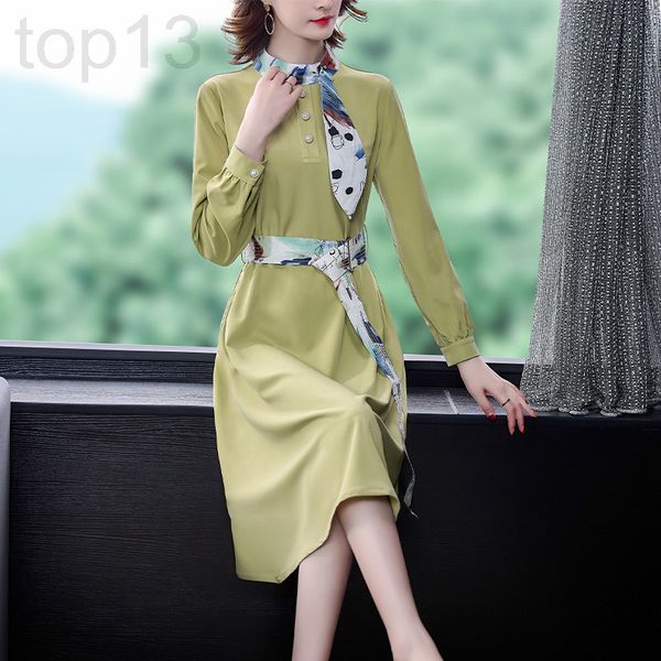 

casual dresses designer spring waistband waist closing dress women's 2021 new style streamer stand collar shows thin temperament long s, Black;gray