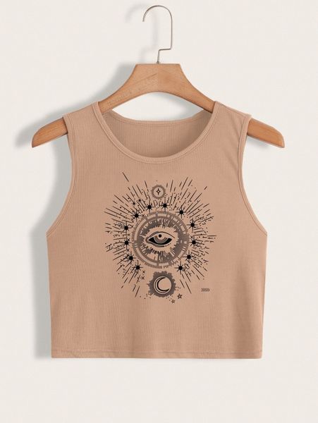 

plus eye & moon print tank 65gl#, Black