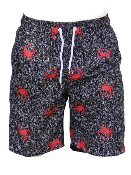 

men crab print drawstring waist swim shorts g44e#, White;black