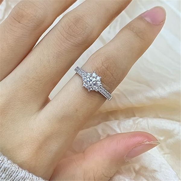 Modernas elegantes alianças de casamento por atacado 925 Anel de prata esterlina para mulheres 5a zircônia cúbica Diamante branco jóias de luxo noiva proposta de noivado anéis com caixa