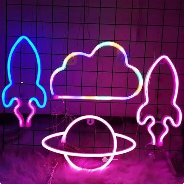Presente de natal sinais de neon personalizados para decoração de parede bar color color jogos quarto jogo garagem berçário infantil luzes de planeta 220615