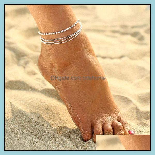 Fußkettchen Schmuck Kristall Fußkettchen Fußkette Sommer Silber Perlen Armband Charme Strand Hochzeit Geschenk Drop Lieferung 2021 Vzoen