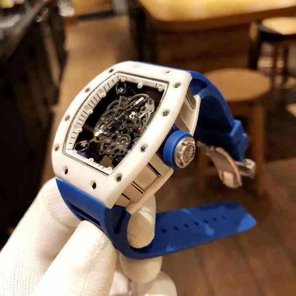 

luxurys mechanical watches men automatic fashion wtistwatches designer mens business leisure rm055 automatic white ceramic blue tape swiss m, Slivery;brown